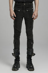 Schwarze Mehrtaschen-Plissee-Herren-Punk-Hose
